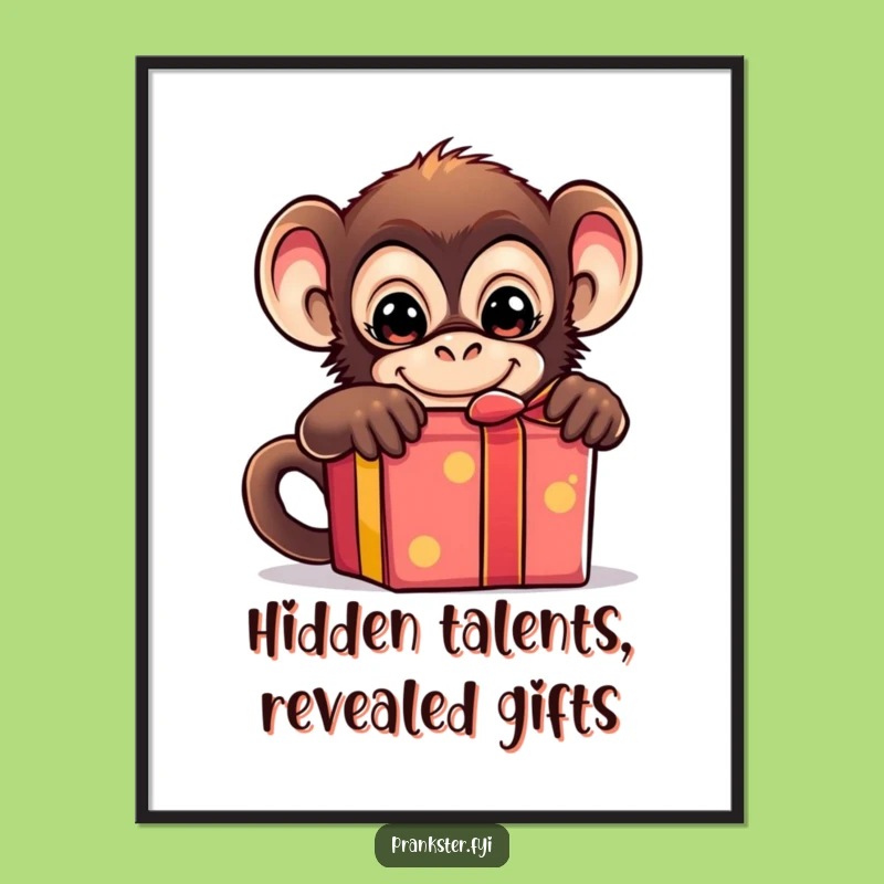 Funny Free Printable Wall Art: Mischievous Monkey Hiding Gift - Downloadable Decor!