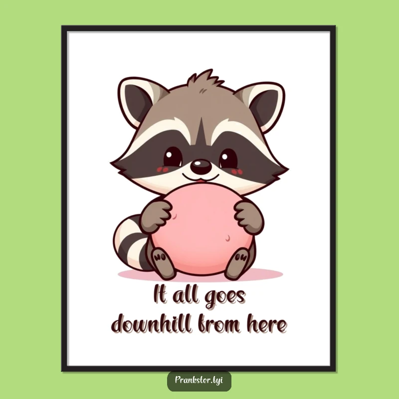 Funny Free Printable Wall Art: Proud Raccoon with Whoopee Cushion - Quirky Downloadable Decor
