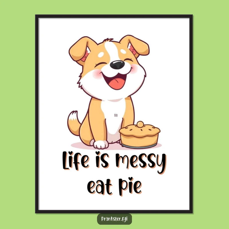 Free Printable Dog Art: Giggling Pup Pie Throw Funny Downloadable Wall Decor