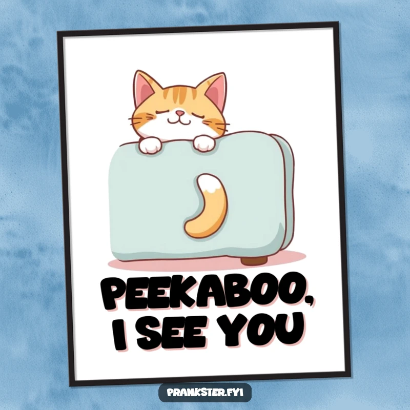 Funny Free Printable Wall Art: Giggling cat's tail playfully revealed behind a sofa, adding a humorous touch to decor.