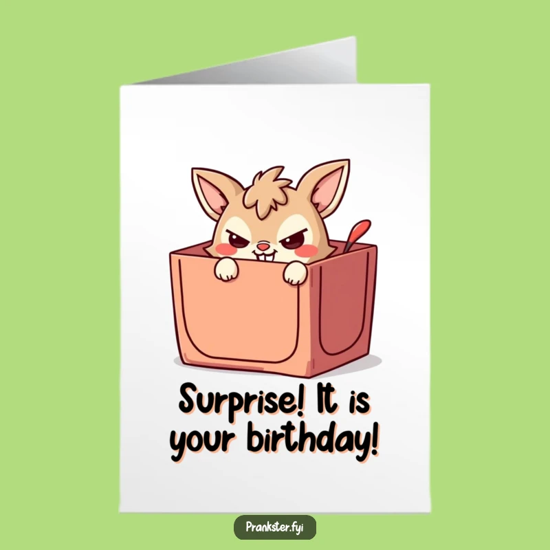 Free Printable Birthday Card: Mischievous Jack-in-the-Box Animal Funny Downloadable Gift