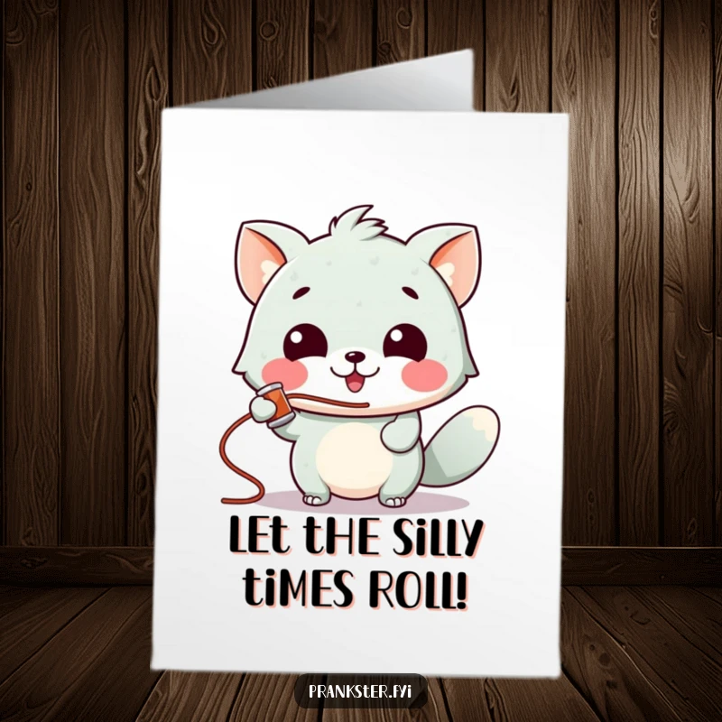 Funny Free Printable Birthday Card featuring a playful animal gleefully spraying silly string from a can.