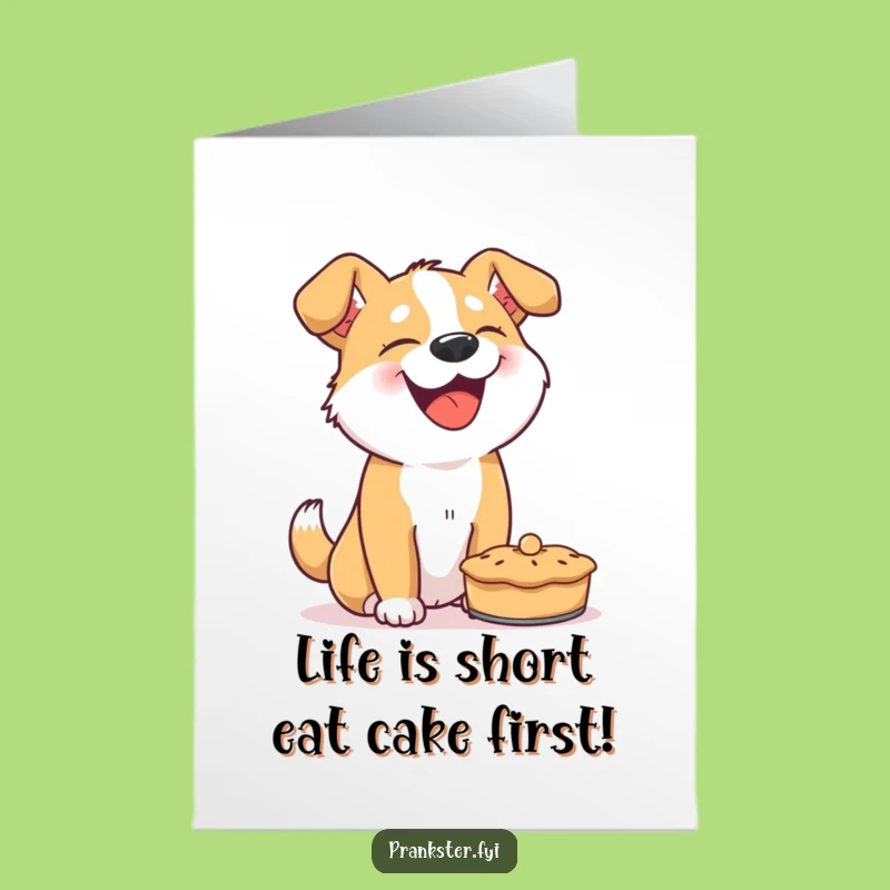 Free Printable Dog Birthday Card: Giggling Pup Pie Throw Funny Downloadable Gift