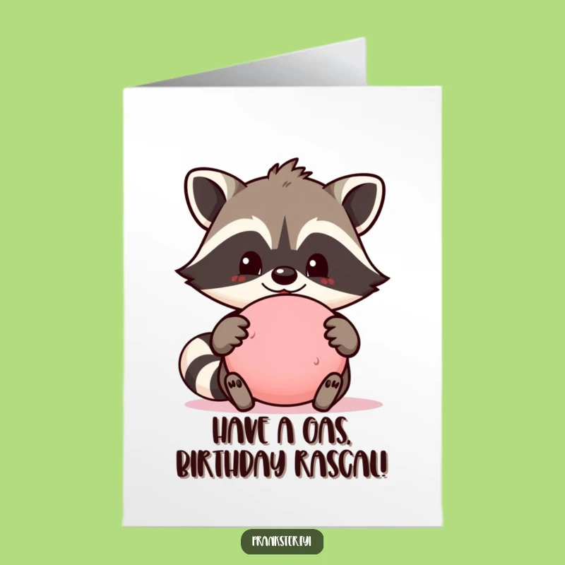Free Printable Birthday Card: Raccoon with Whoopee Cushion - Funny Downloadable Gift for Pranksters