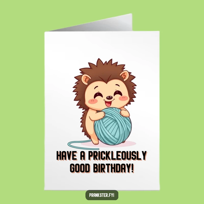 Free Printable Birthday Card: Happy Hedgehog Yarn Ball Funny Downloadable Gift