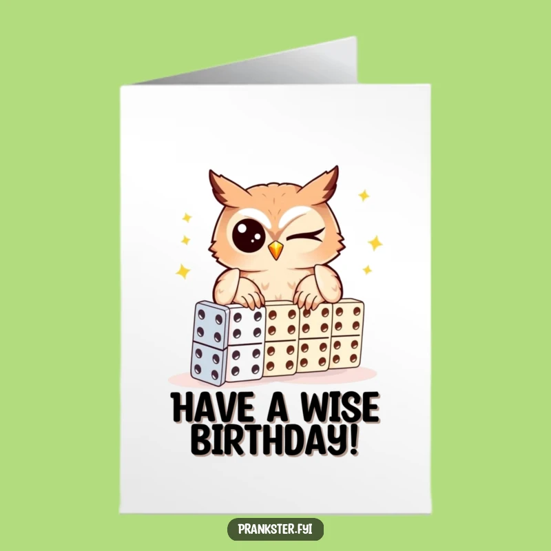 Free Printable Owl Birthday Card: Winking Domino Chain Funny Downloadable Gift