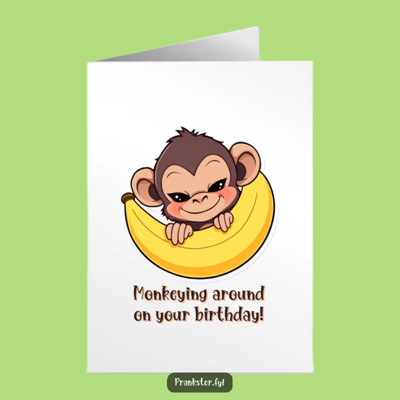 Free Printable Funny Birthday Card: Monkey Banana Prank - Downloadable Digital Gift