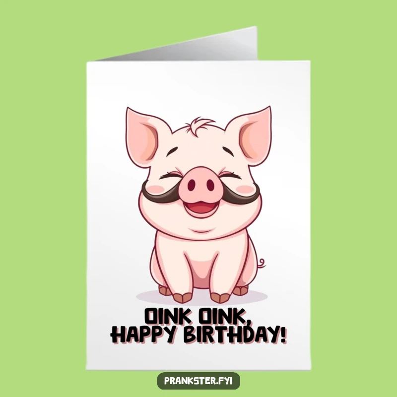 Free Printable Funny Birthday Card: Giggling Piglet Mustache - Hilarious Birthday Surprise!