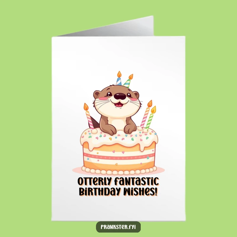 Free Printable Birthday Card: Giggling Otter in Cake Funny Downloadable Gift!