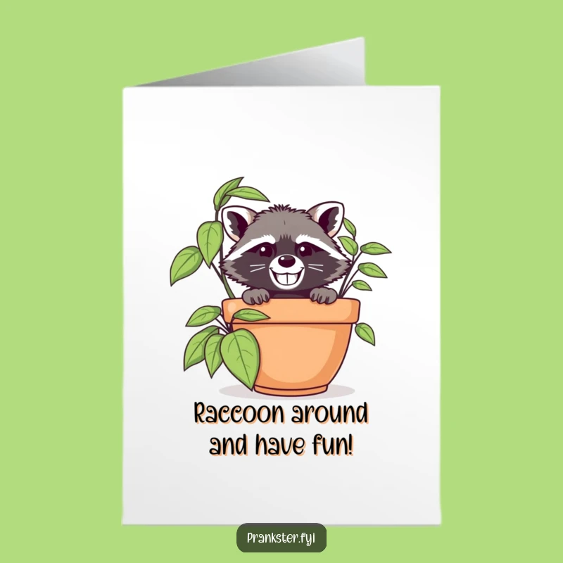 Free Printable Birthday Card: Sneaky Raccoon, Funny Downloadable Gift for a Secret Celebration