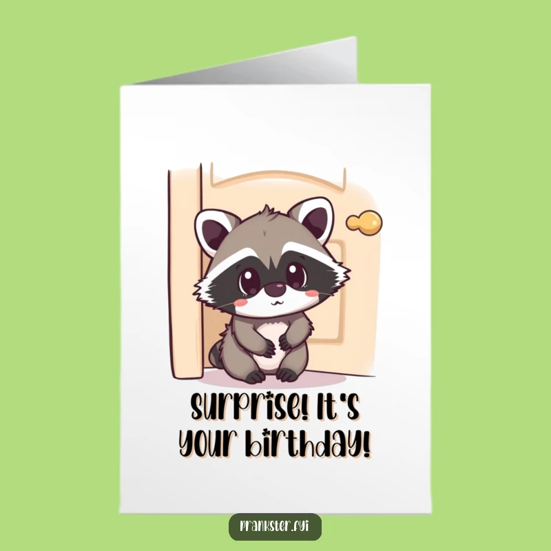Free Printable Birthday Card: Surprised Raccoon Peek-a-Boo - Funny Downloadable Gift