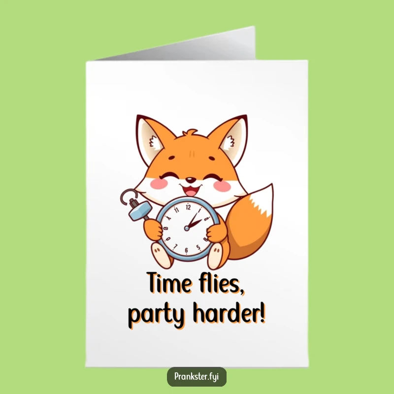 Free Printable Fox Birthday Card: Funny Wink & Clock Downloadable Gift