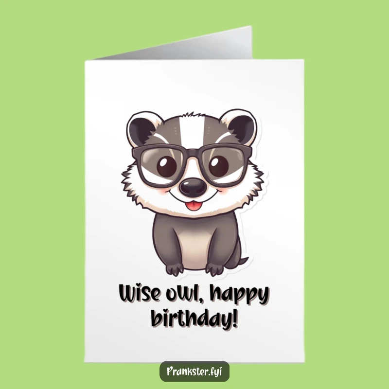 Free Printable Birthday Card: Wise Badger Glasses - Hilarious Downloadable Birthday Wish