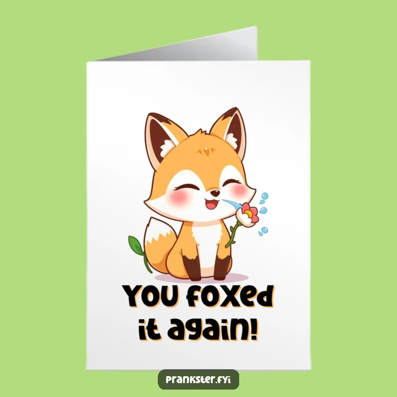 Free Printable Congrats Card: Fox Flower Squirt Surprise - Downloadable & Playful