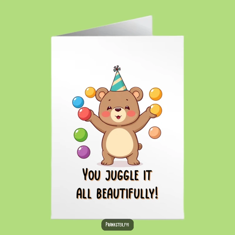 Free Printable Congrats Card: Juggling Bear Celebration Downloadable Gift
