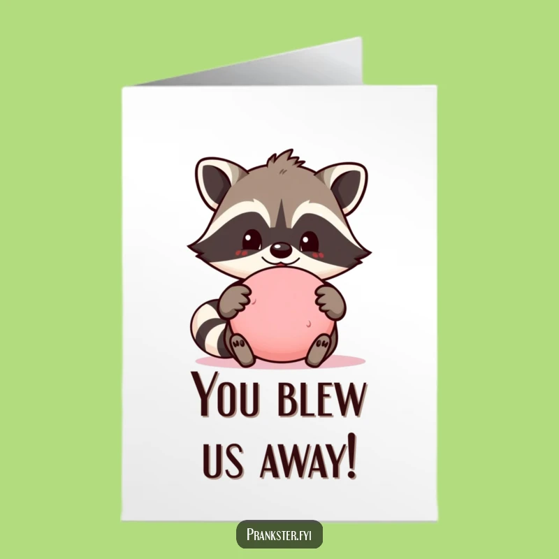 Free Printable Congrats Card: Raccoon Holding Whoopee Cushion - Funny Downloadable for a Cheeky Win