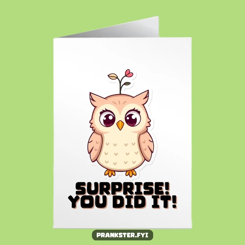 Free Printable Congrats Card: Shocked Owl Spring Hat - Celebrate with Laughter!