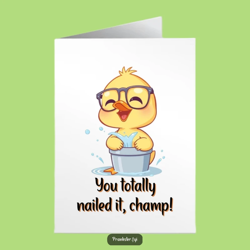 Free Printable Funny Duckling Congratulations Card: Splashy Glasses Duckling Victory Downloadable Gift!