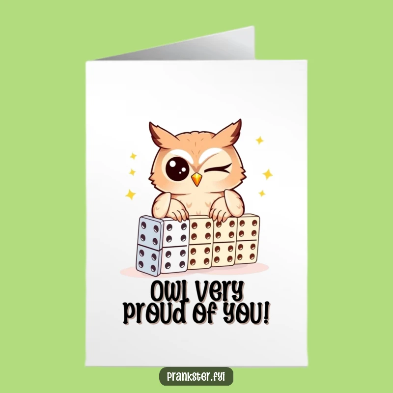 Free Printable Owl Congrats Card: Winking Domino Chain Funny Downloadable Gift