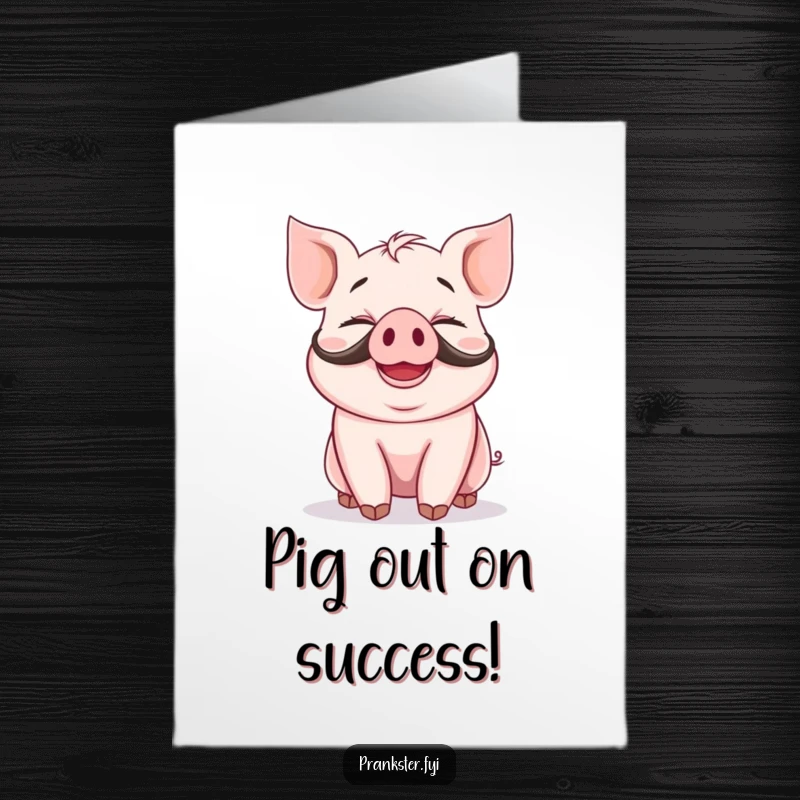 Funny Free Printable Congrats Card: A piglet giggling with a fake mustache, perfect for congratulating someone.