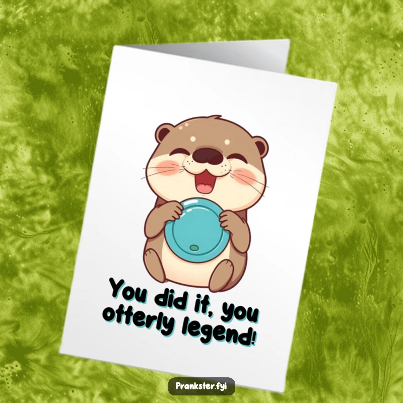 Funny Free Printable Congratulations Card with a giggling otter activating a joy buzzer, sending electric excitement.