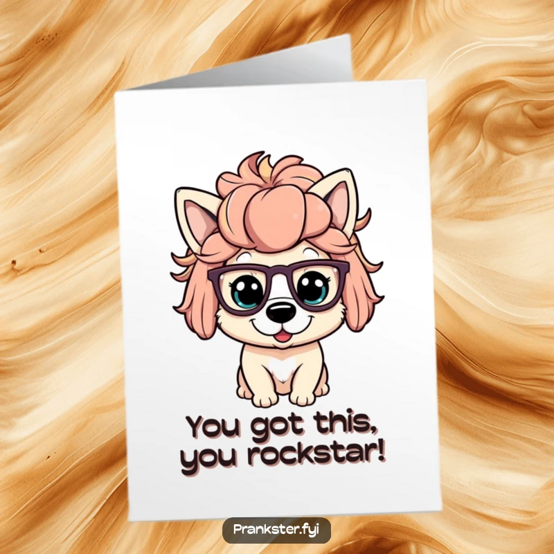Funny Free Printable Congrats Card: Dog wears a funny wig and huge glasses for congratulations.