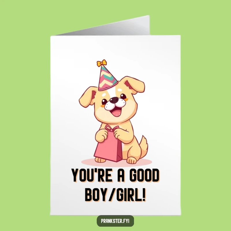 Free Printable Congrats Card: Playful Dog with Hat & Gift Funny Downloadable