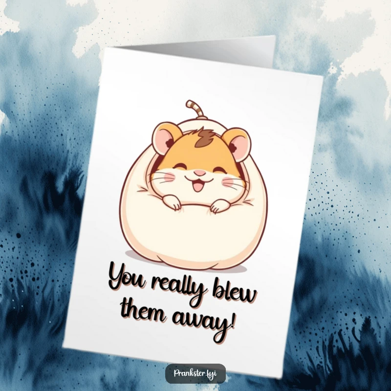 Funny Free Printable Congratulations Card: A giggling hamster emerges from a whoopee cushion, celebrating achievements with a humorous flair.