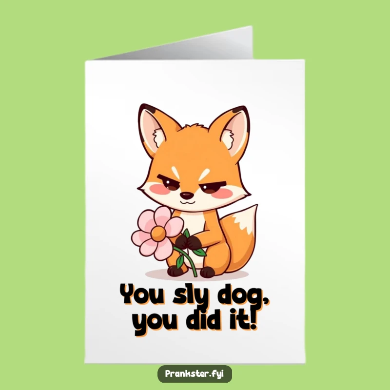 Free Printable Congrats Card: Sly Fox Flower Trick Funny Downloadable Gift