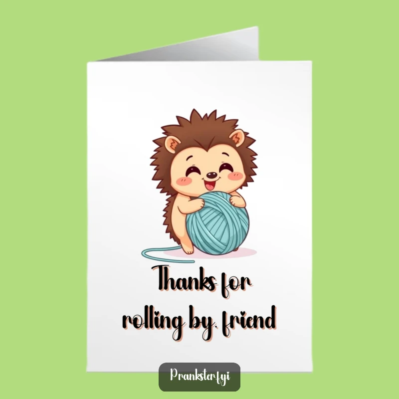 Free Printable Thank You Card: Happy Hedgehog Yarn Ball Funny Downloadable Gift