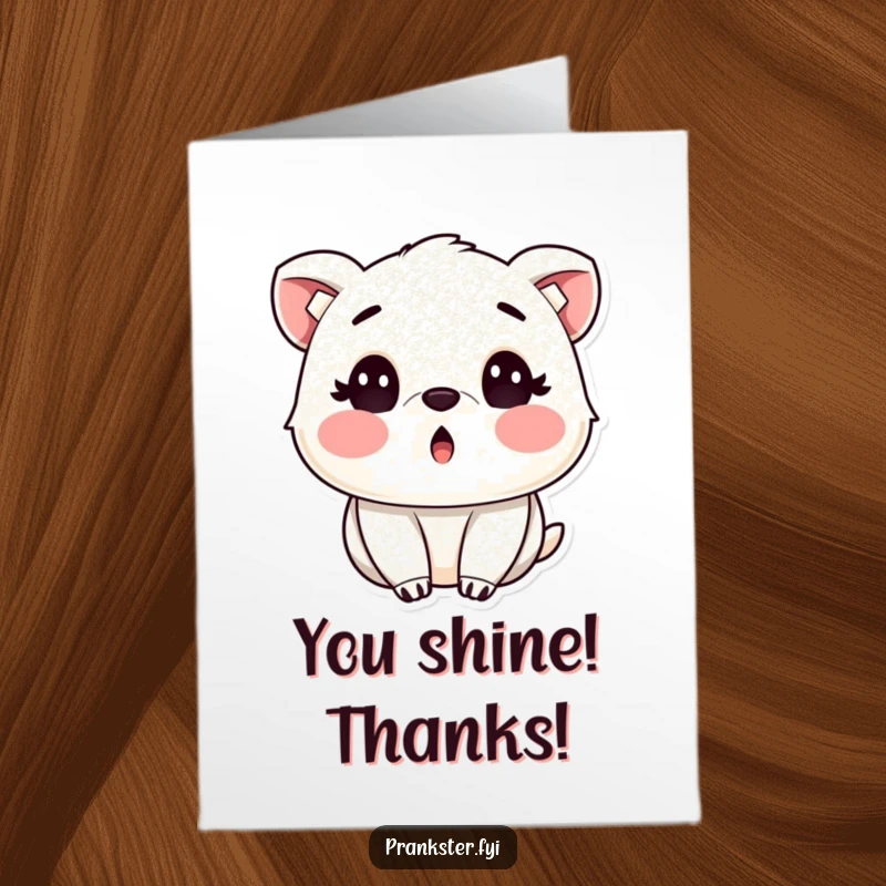 Funny Free Printable thank you card featuring a surprised animal dusted with glitter, expressing gratitude.