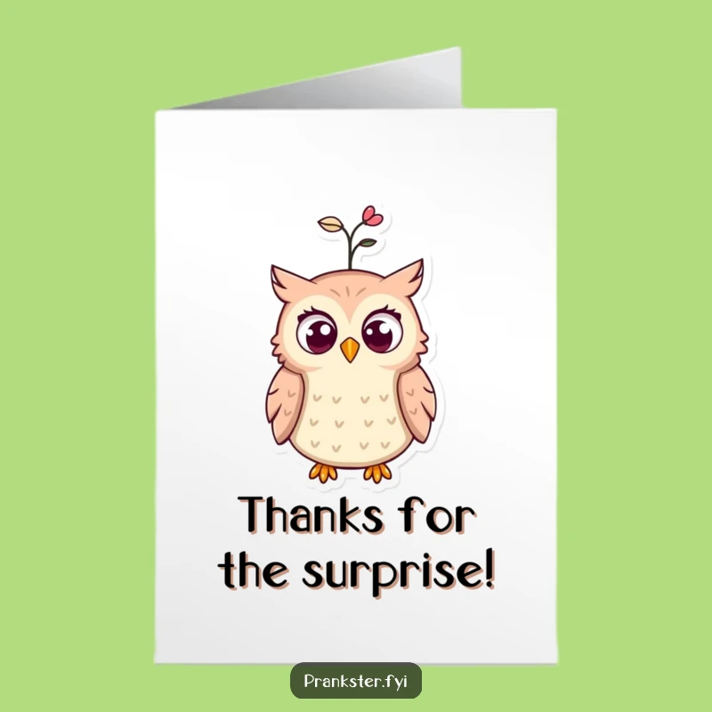 Free Printable Thank You Card: Surprised Owl Spring Hat - Express Gratitude with Humor!