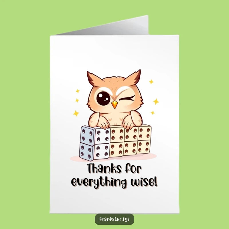 Free Printable Owl Thank You Card: Winking Domino Chain Funny Downloadable Gift