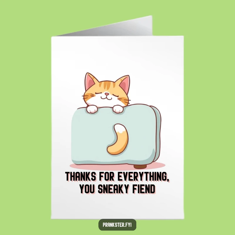 Free Printable Thank You Card: Giggling Cat Tail Peek-a-Boo Funny Downloadable Gift