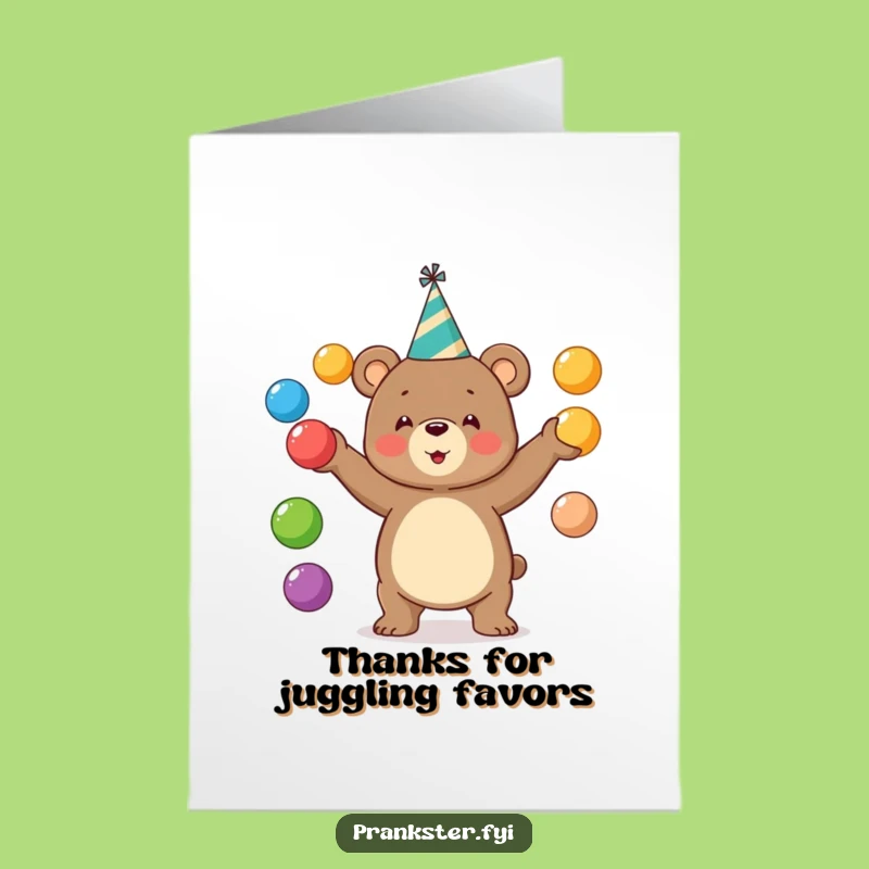 Free Printable Thank You Card: Juggling Bear Gratitude Downloadable Gift