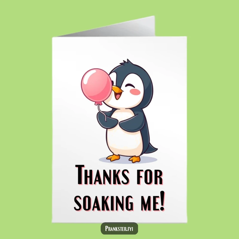 Free Printable Penguin Thank You Card: Water Balloon Surprise Funny Downloadable Gift