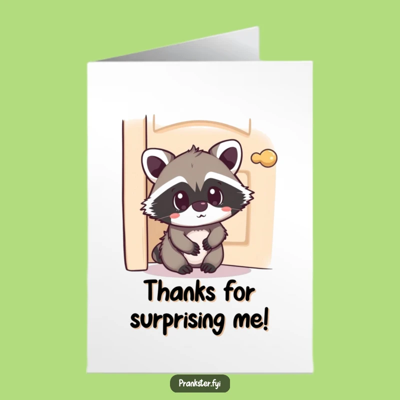 Free Printable Thank You Card: Peek-a-Boo Raccoon - Funny Downloadable Gift