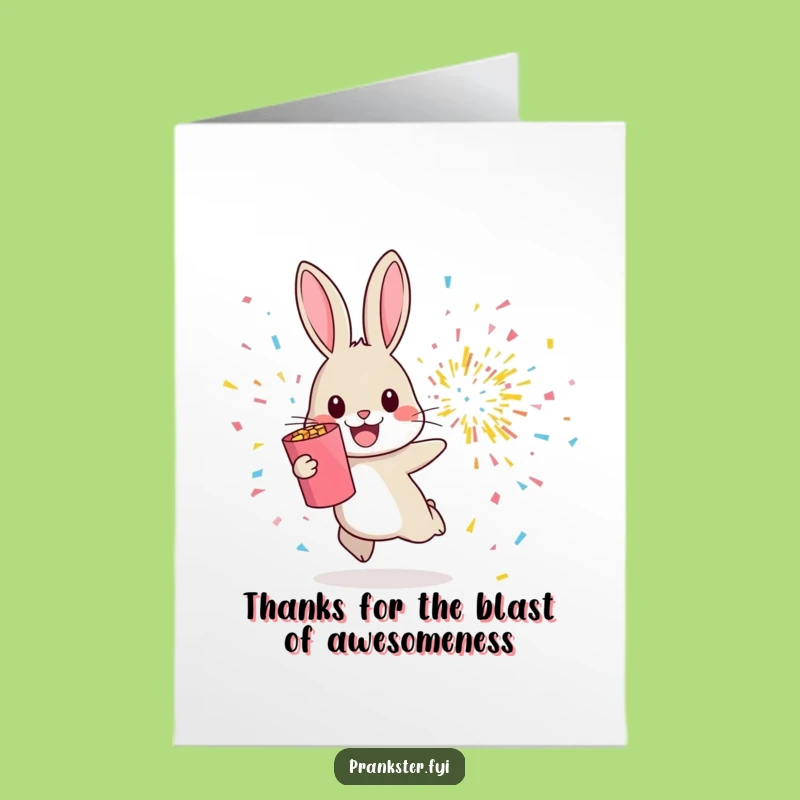 Free Printable Thank You Card: Rabbit & Confetti Blast Funny Downloadable Gift