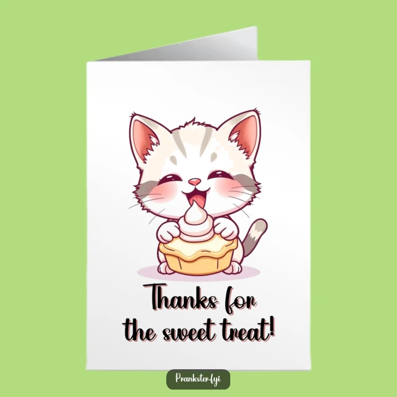 Free Printable Thank You Card: Playful Pie Cat - Whimsical Downloadable Gift for Gratitude