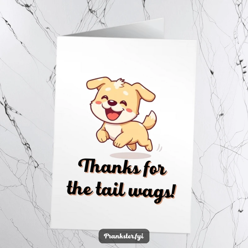 Funny Free Printable Thank You Card: A dizzy dog looking around comically, expressing thanks with a playful spin.