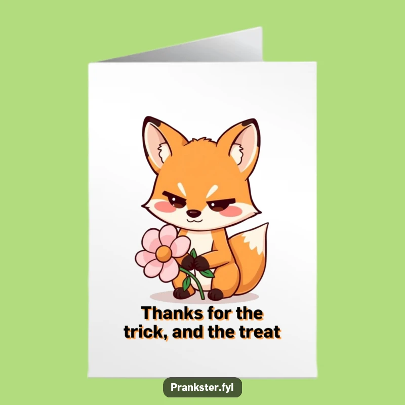 Free Printable Thank You Card: Sly Fox Flower Trick Funny Downloadable Gift