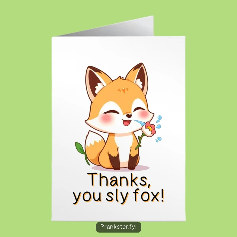 Free Printable Thank You Card: Fox Flower Squirt - Playful & Humorous