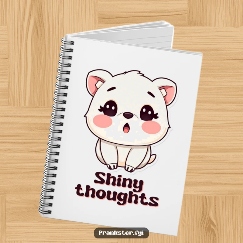 Funny notebook cover featuring a surprised animal with rosy cheeks, covered in glitter, perfect for jotting down bright ideas.