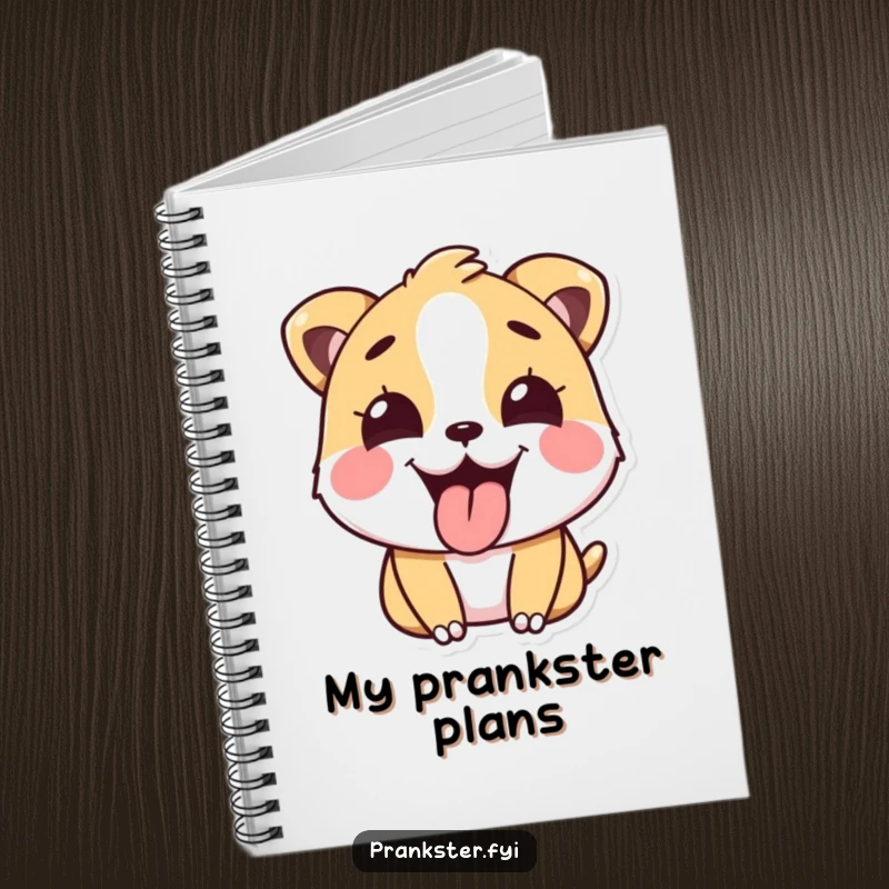 Funny Notebook with a happy animal sticking its tongue out playfully, ideal for planning funny pranks.