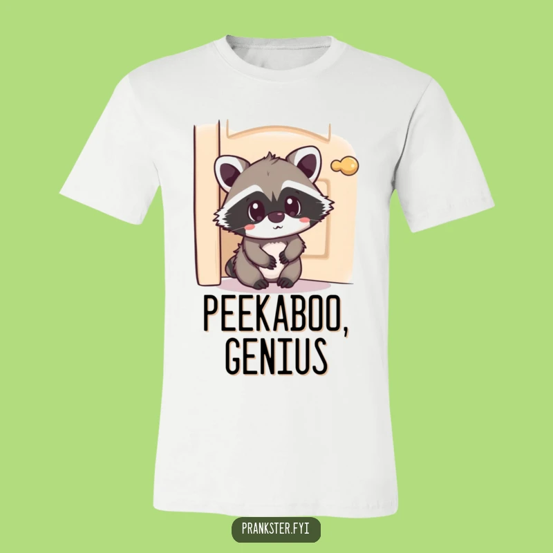Funny Kawaii Raccoon T-Shirt Hiding Surprise - Playful & Humorous Apparel