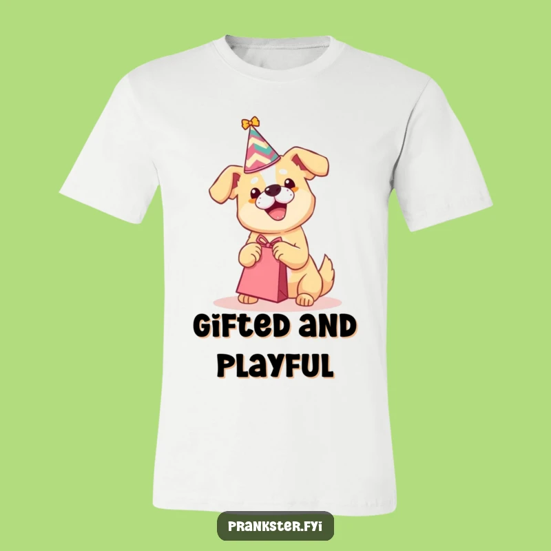 Funny Party Dog T-Shirt - Playful Pup Shaking Gift Bag Apparel Gift