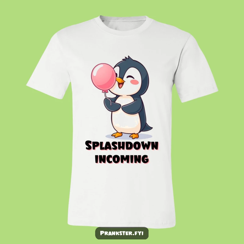 Funny Penguin Water Balloon T-Shirt - Cheerful Splash Surprise Tee, Great Gag Gift