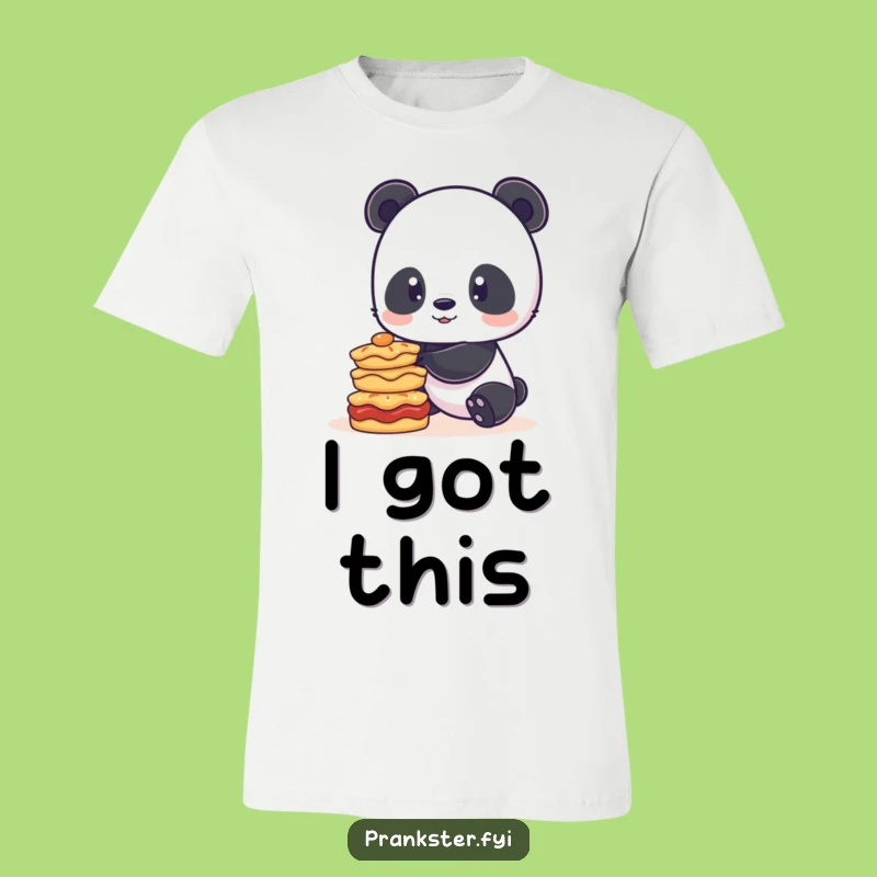 Funny Panda Pie Tower T-Shirt: Playful Balancing Character Tee