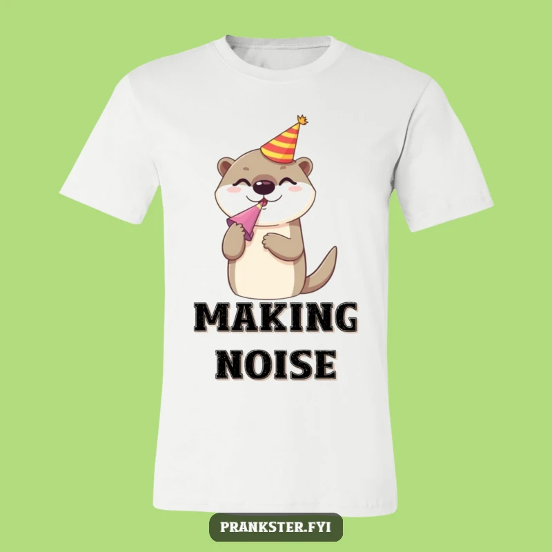 Funny Otter Party Time T-Shirt: Cheerful Character Blowing Noise Maker Tee
