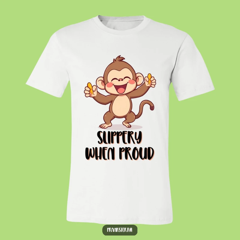 Funny Kawaii Monkey T-Shirt Gleefully Throwing Banana Peel - Hilarious Gift